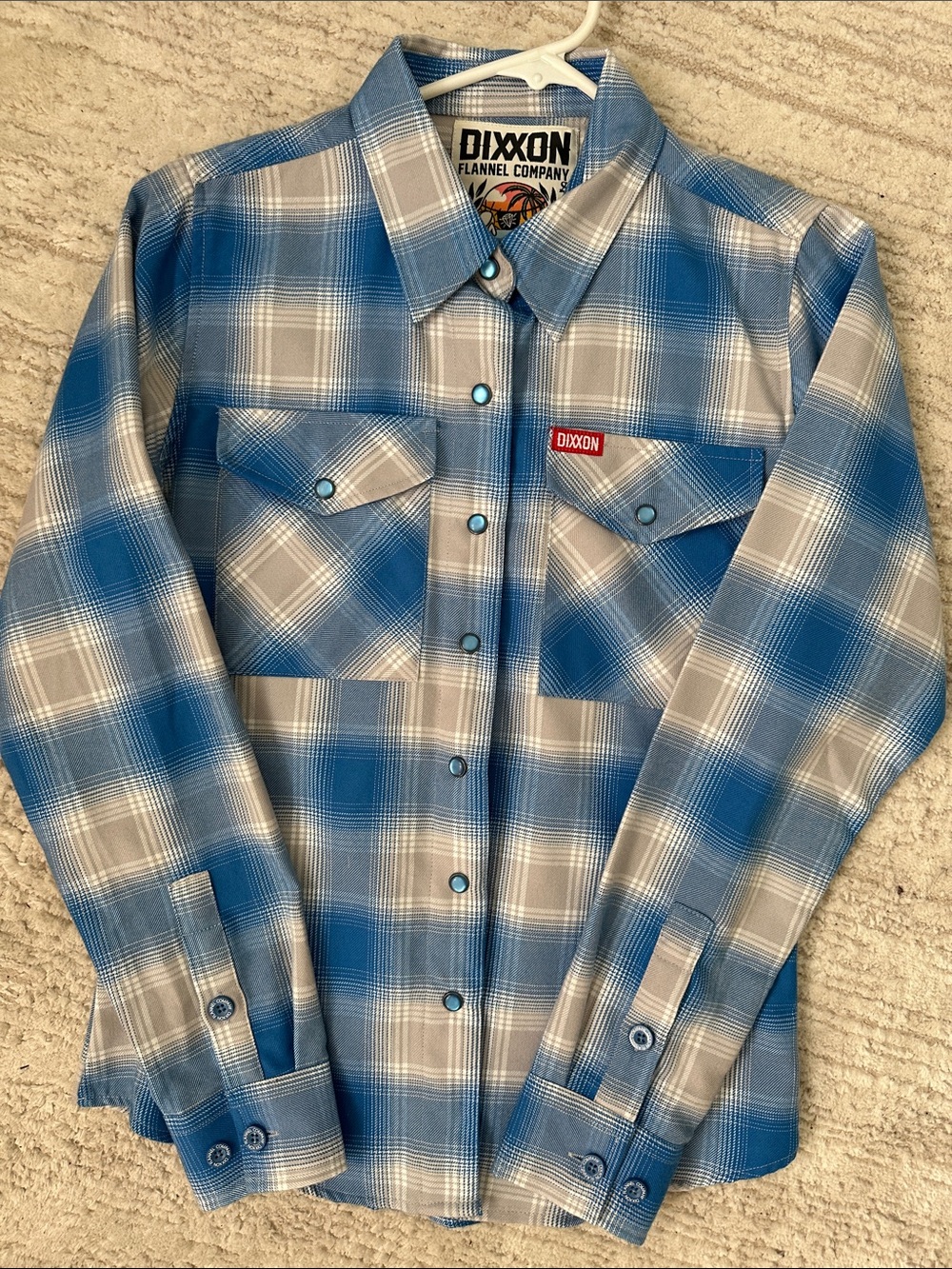 DIXXON Blue and Gray Plaid Snap-Front Flannel Shirt